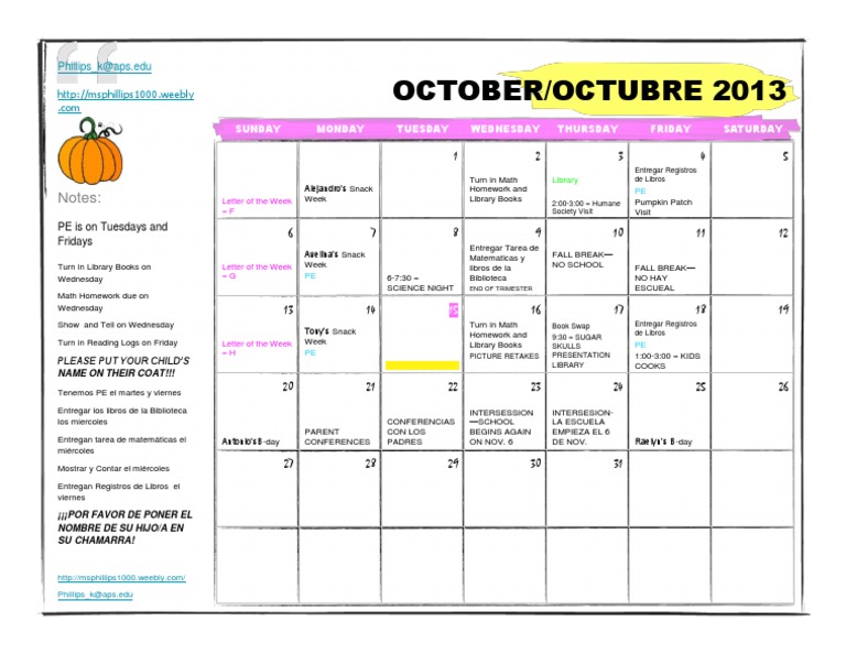October 2013 School Calendar | PDF