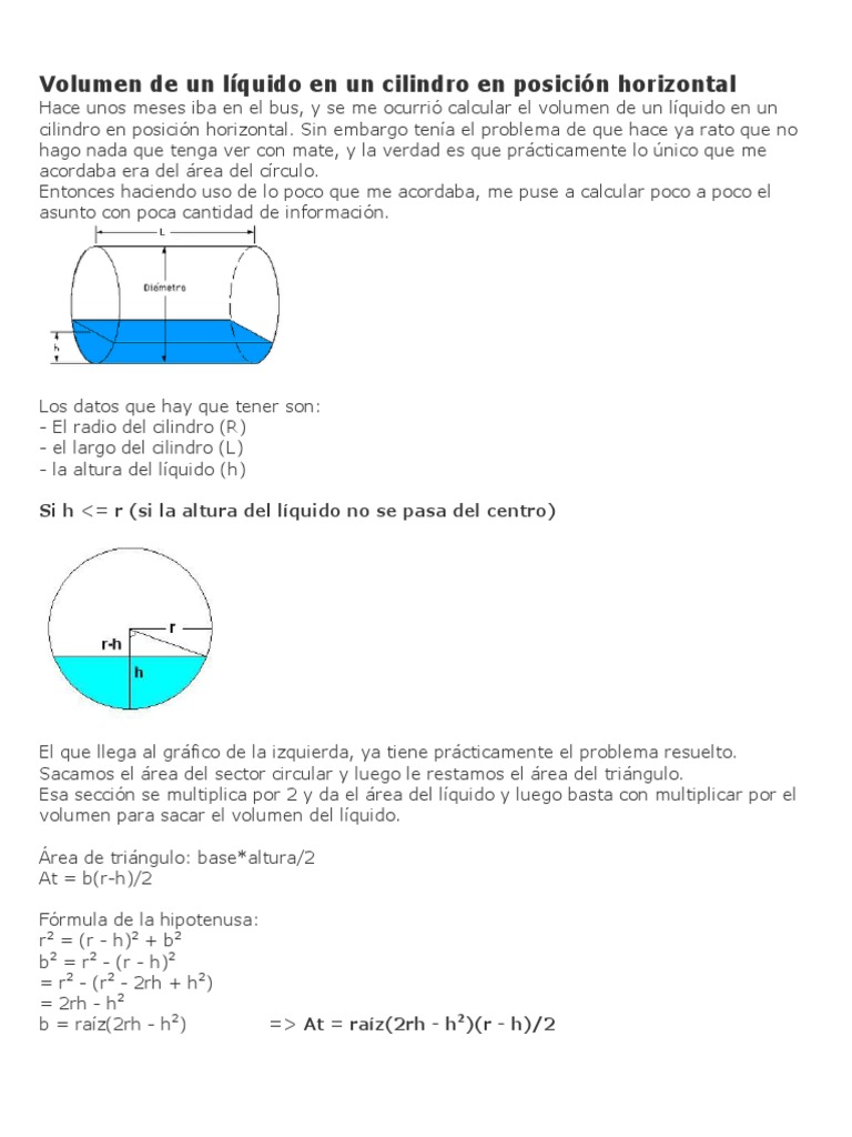 Volumen De Un L quido En Un Cilindro En Posici n Horizontal