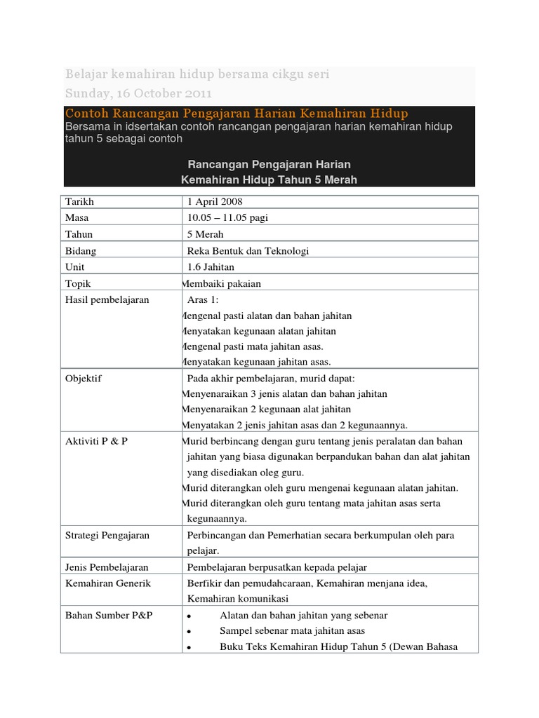 Belajar Kemahiran Hidup Bersama Cikgu Seri Pdf