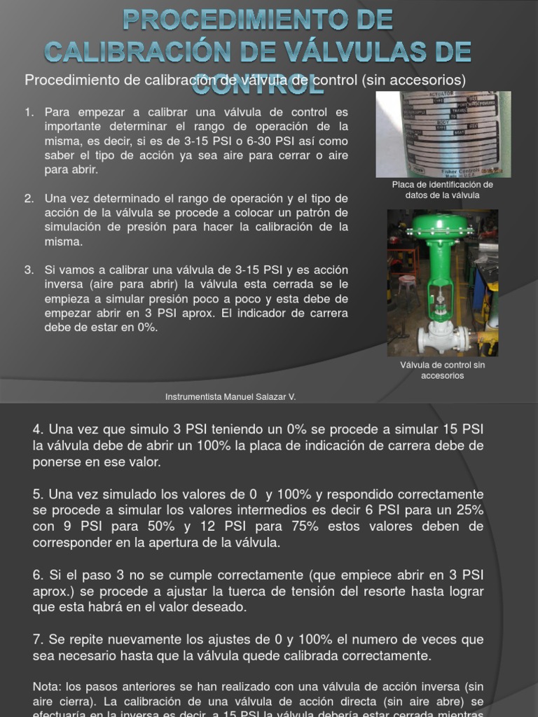 3. Procedimiento de Calibracion de Valvulas de Control