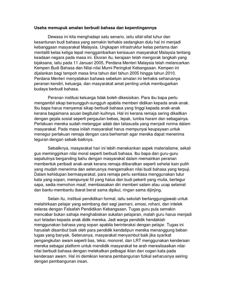 Usaha Memupuk Amalan Berbudi Bahasa Dan Kepentingannya Pdf