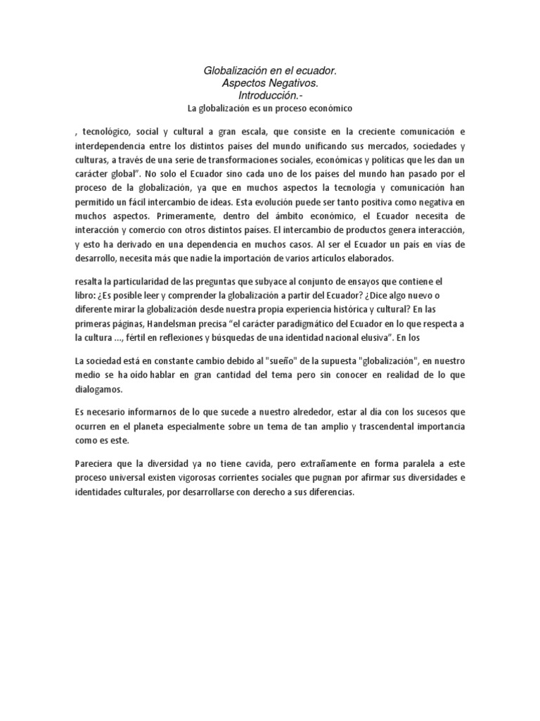 Impacto de la Globalización en Ecuador | PDF | Globalización | Sociedad