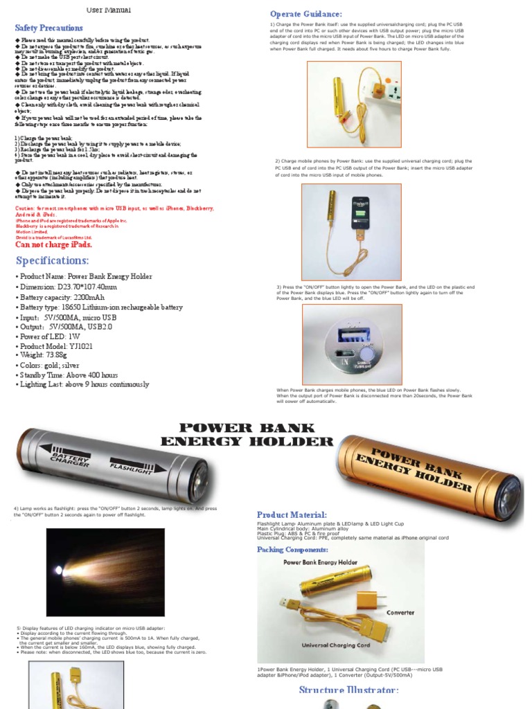 Power Bank instructions Battery Charger Usb