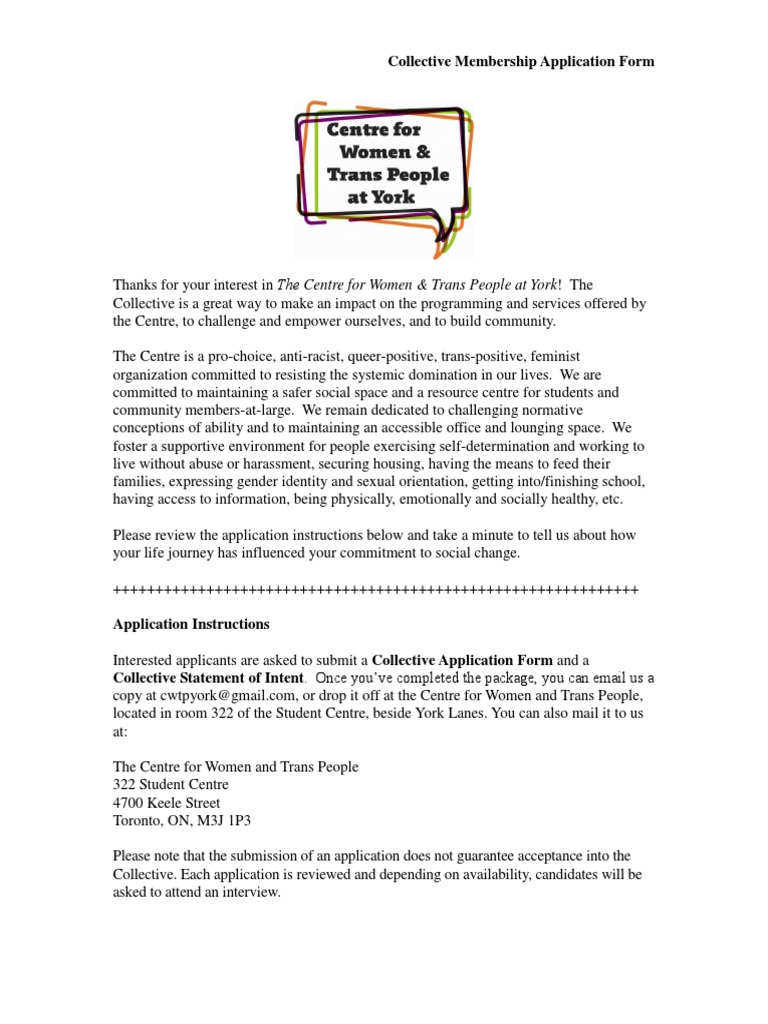Collective Membership Application Form | PDF | Transgender | LGBTQIA+ ...