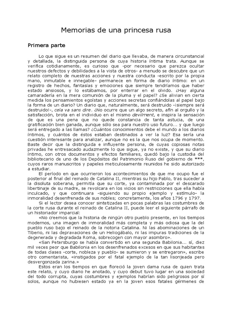 Anónimo - Memorias de Una Princesa Rusa | PDF | Clásicos