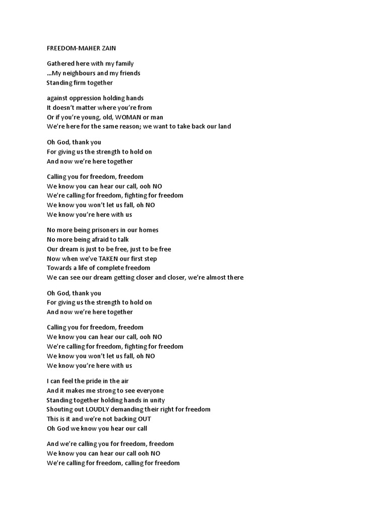 Freedom Lyrics by Maher Zain PDF Najib Razak Malaysia
