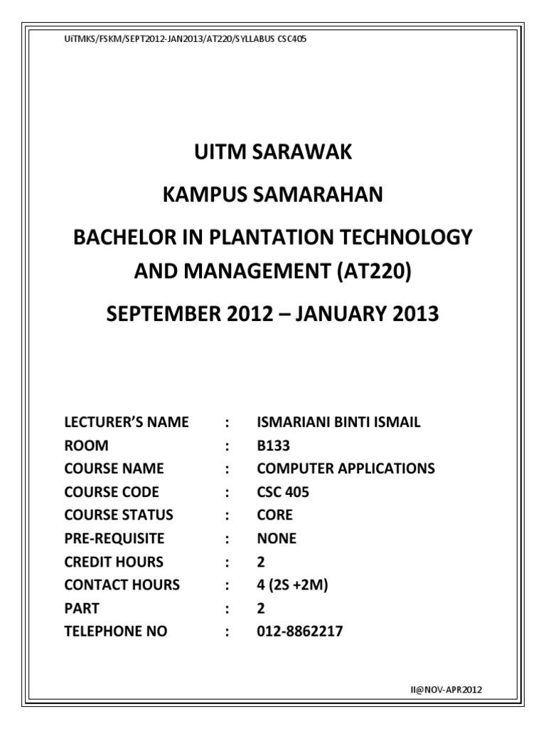 CSC 405 Computer Applications Syllabus | PDF