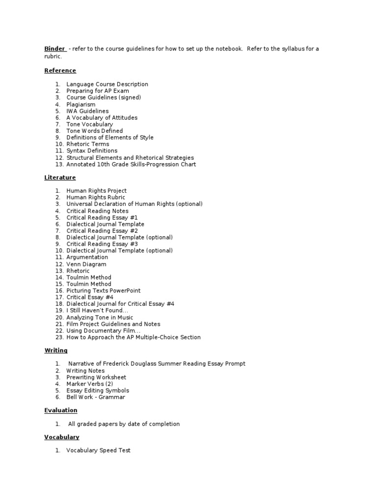 Binder - Refer To The Course Guidelines For How To Set Up The Notebook ...