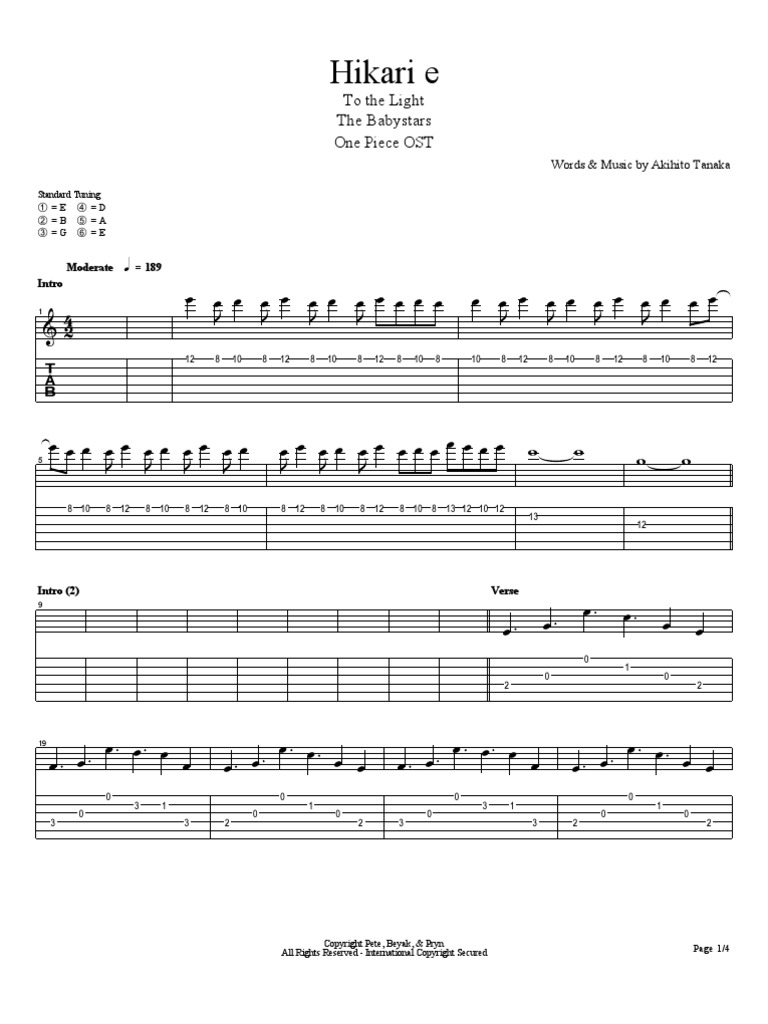 One Piece Hikari E Lead Guitar By Akaboshi Song Structure Oral Tradition