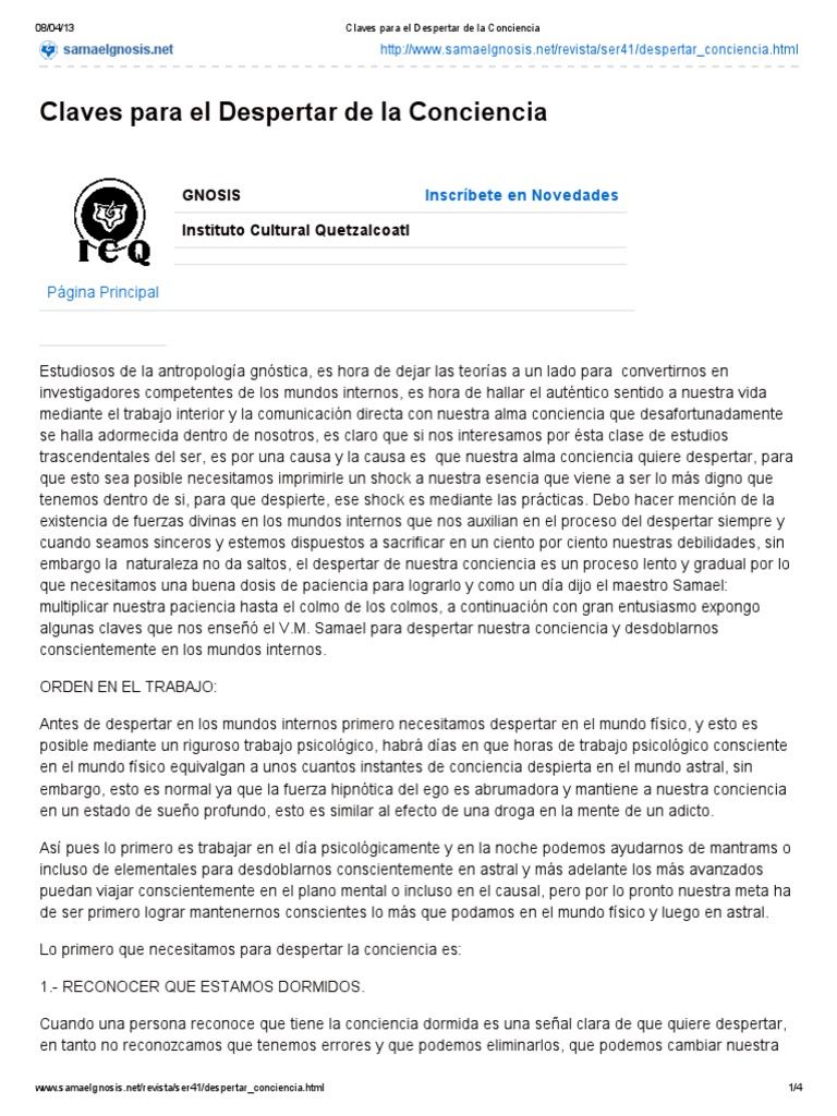 Claves para El Despertar de La Conciencia | PDF | Mente | Subjetividad