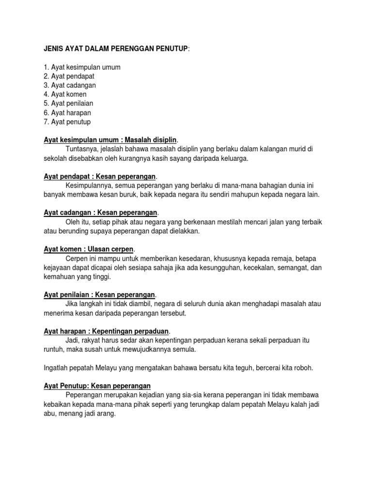 Jenis Ayat Dalam Perenggan Penutup