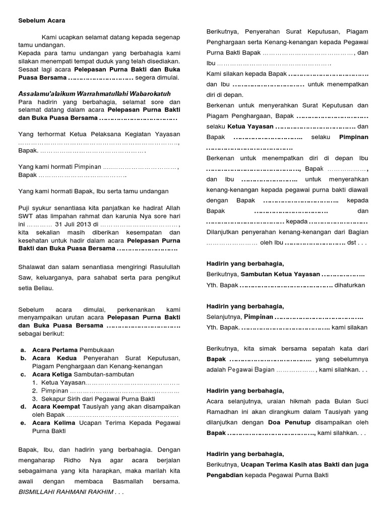 Teks Pembawa Acara Buka Bersama Kumpulan Contoh Teks Mc