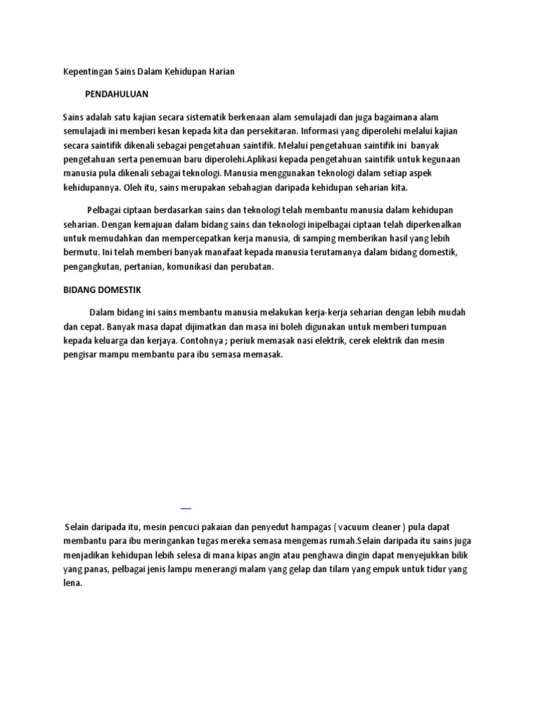 Kepentingan Sains Dalam Kehidupan Harian  PDF