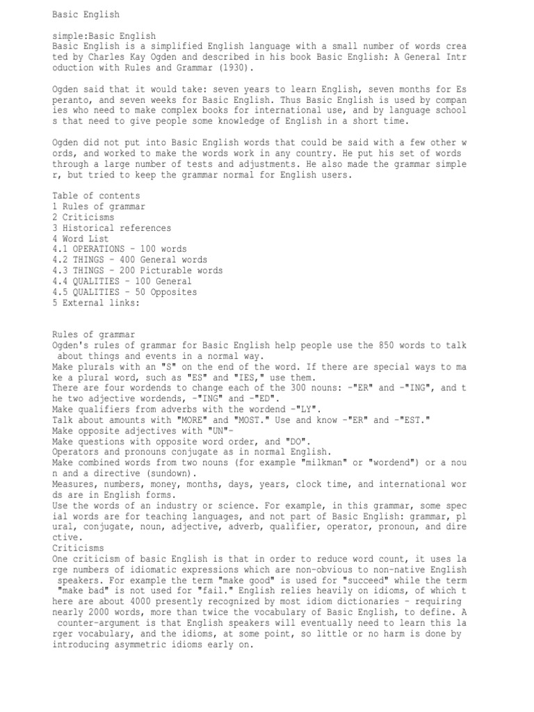 Overview of Basic English 850 Words | PDF | English Language | Idiom