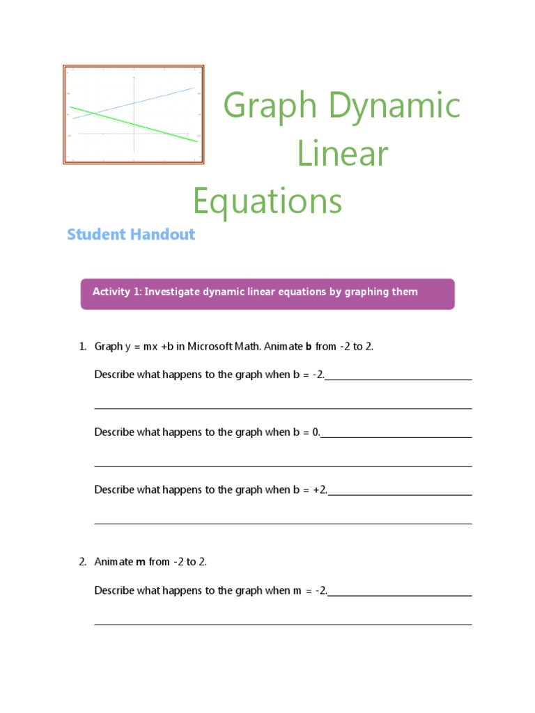 Graph Dynamic Linear Equations Student Handout PDF Equations