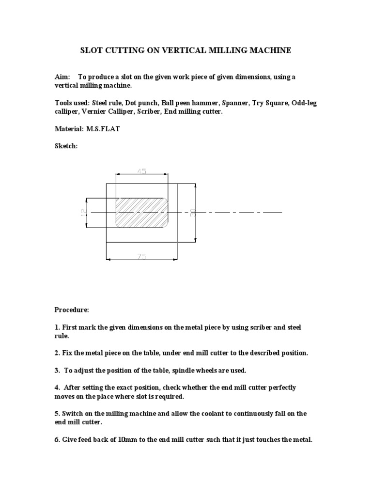 Slot Cutting Procedure on Milling Machine | PDF