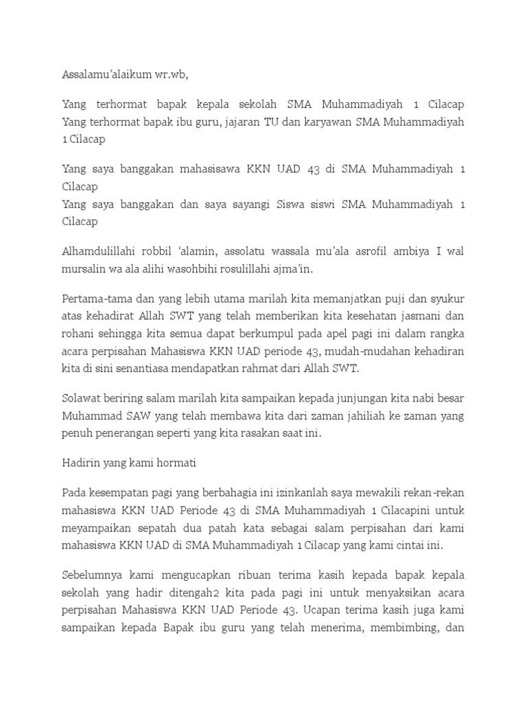 Pidato Perpisahan Kkn
