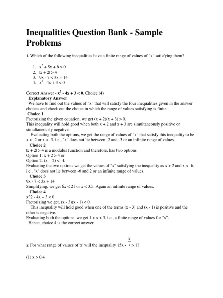 13.inequalities Question Bank | PDF