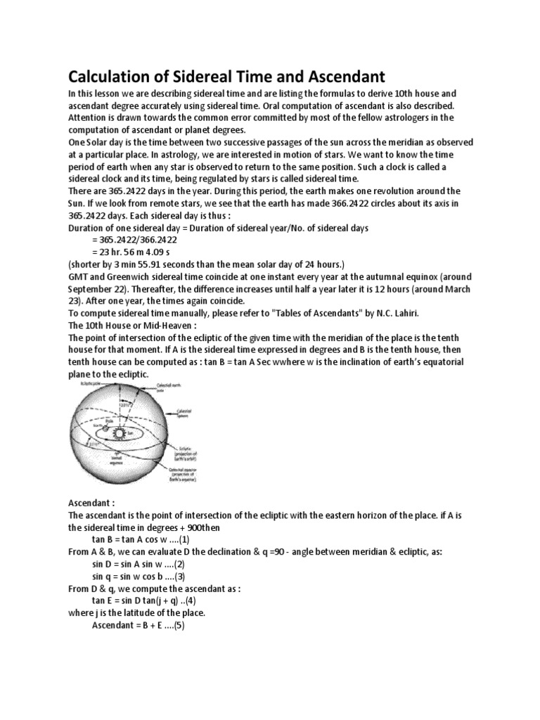 Calculation of Sidereal Time and Ascendant | PDF | Astrology | New Age ...