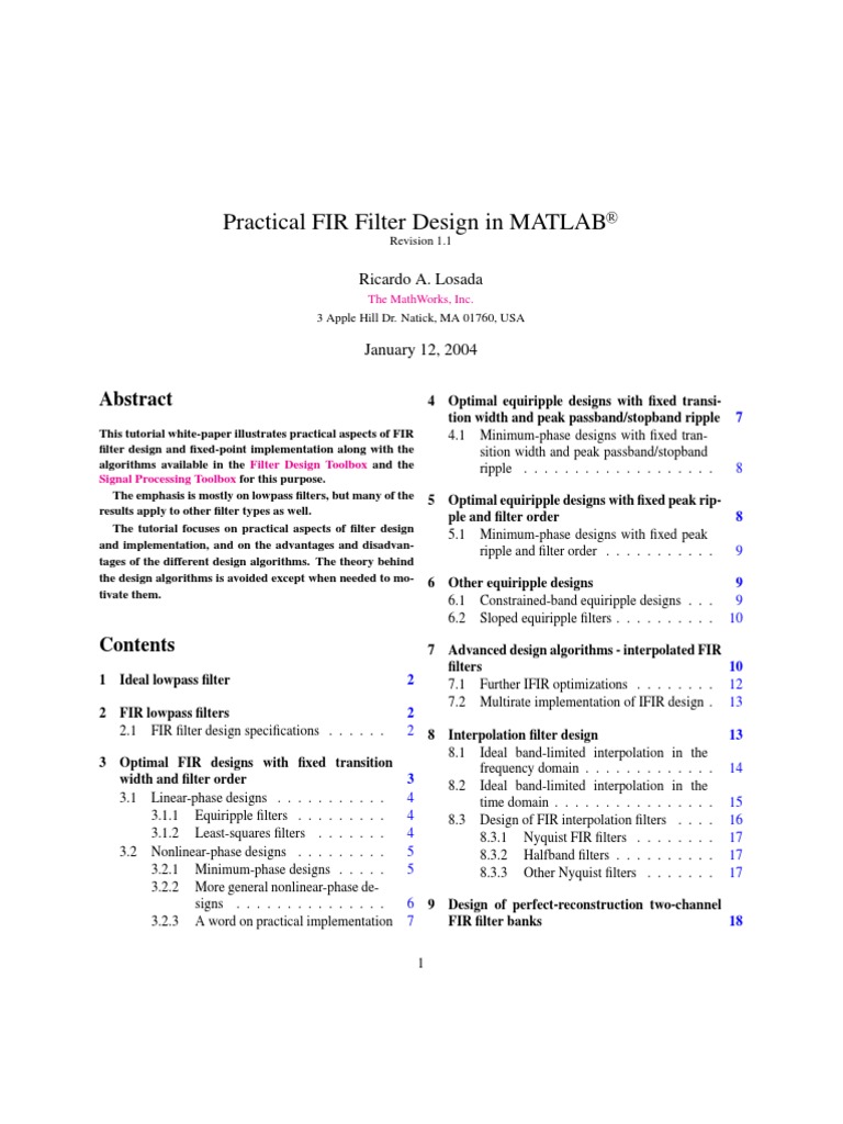 Practical FIR Filter Design in MATLAB | PDF | Filter (Signal Processing ...
