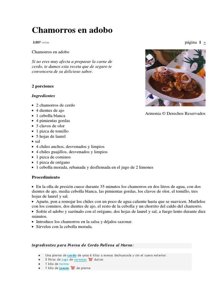 Recetas Chamorro y Pierna de Cerdo | PDF | Carne | sal