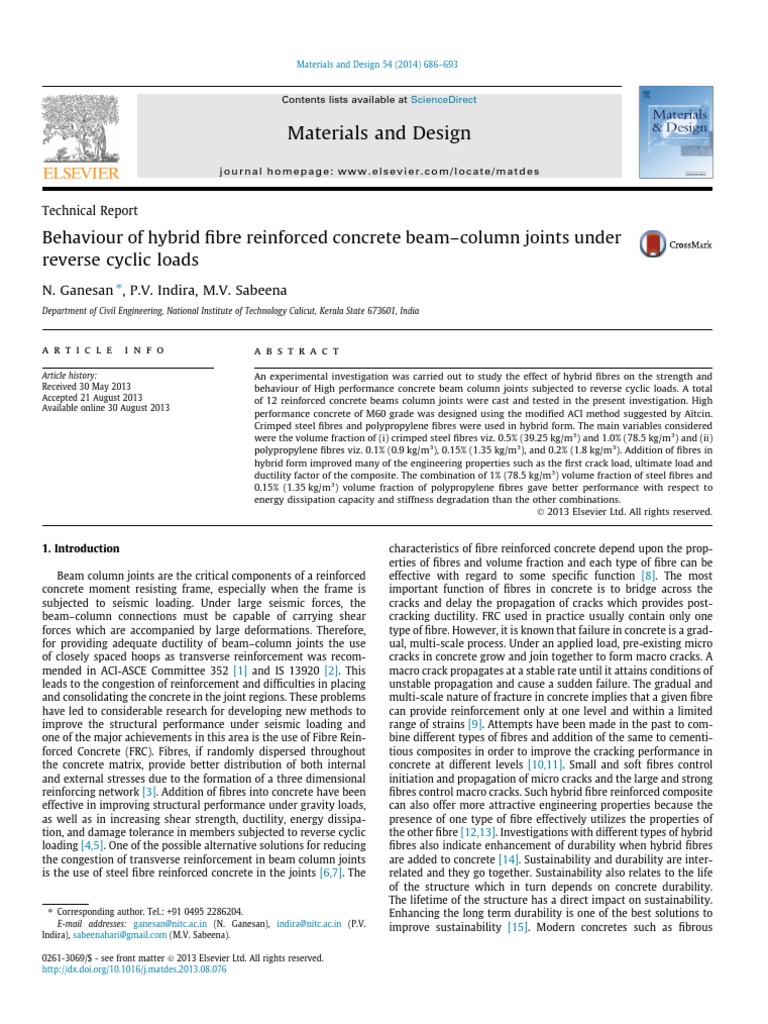 Behaviour of Hybrid Fibre Reinforced Concrete Beam Column Joints Under ...