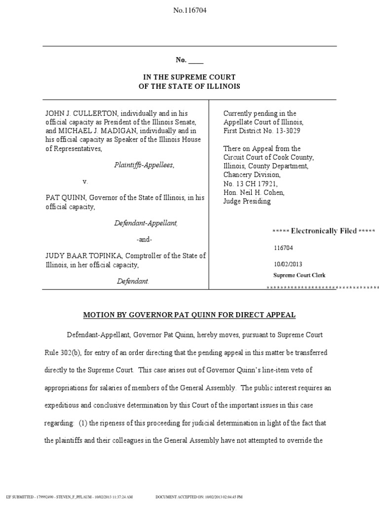 Motion for Direct Appeal 116704 Veto Article Four Of The United