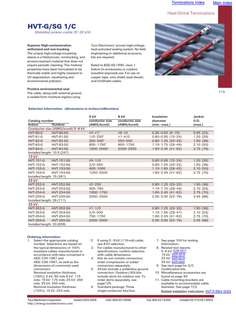 Stress Cones Selection Chart PDF Cable Electrical Connector