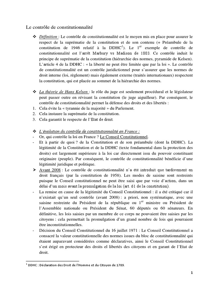 Le Contrôle De Constitutionnalité Des Lois Dissertation