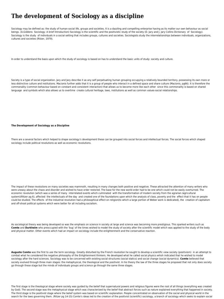 Evolution of Sociology as a Discipline | PDF | Positivism | Sociology