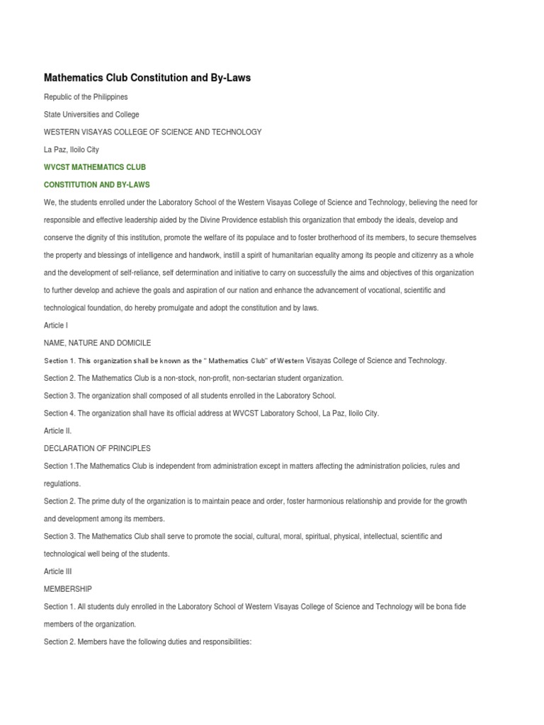 WVCST Mathematics Club Constitution | PDF | Constitutional Amendment ...