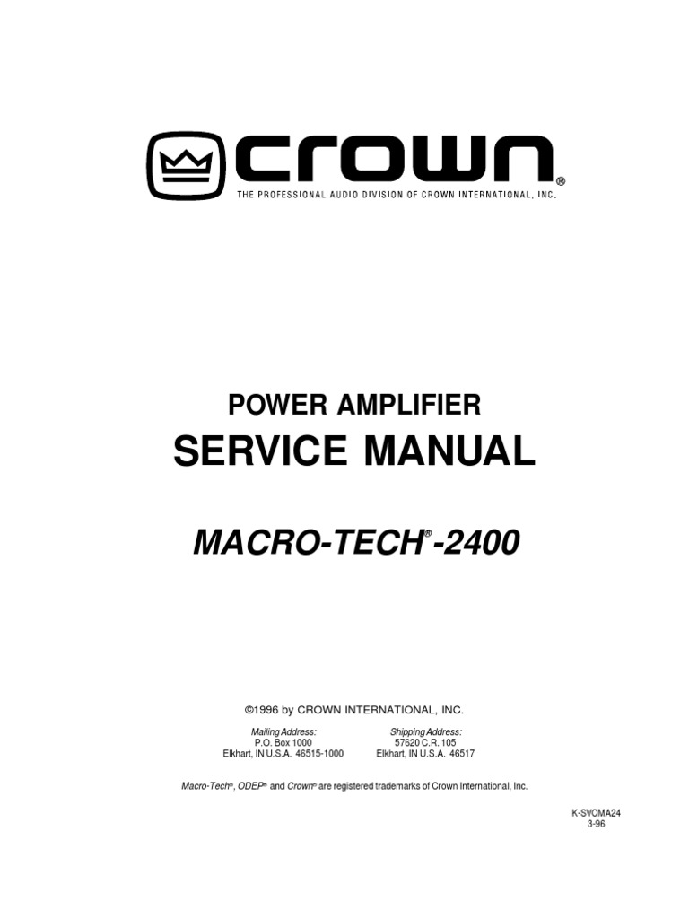 Crown Ma2400 Service Manual | Amplifier | Operational Amplifier
