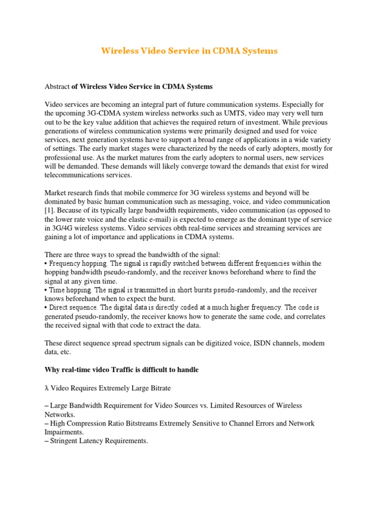 Wireless Video in CDMA Networks | PDF | Code Division Multiple Access ...