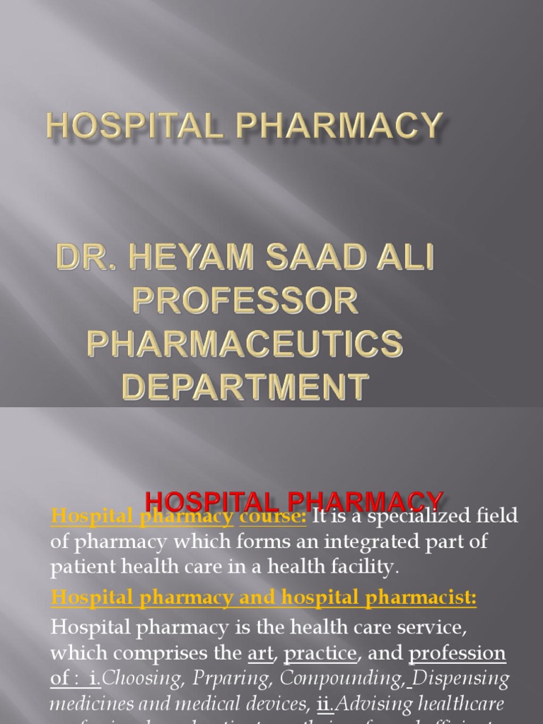 Hospital Pharmacy Course Overview | PDF | Wellness