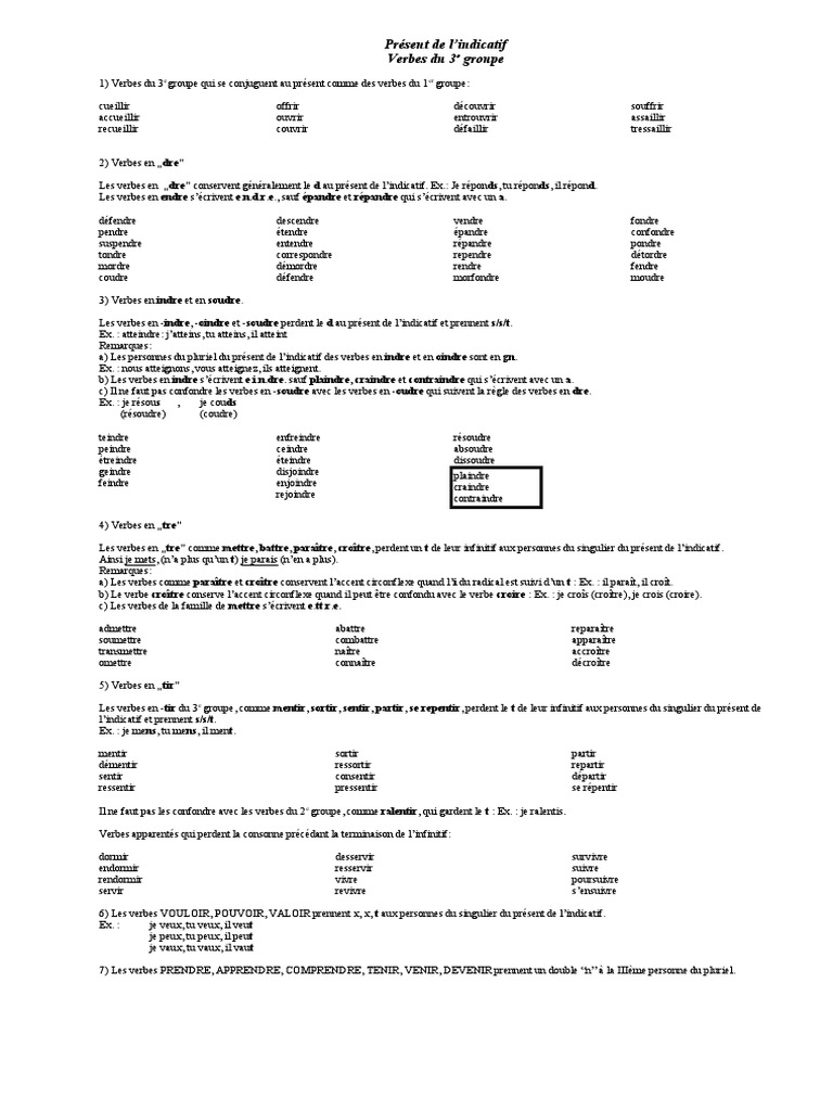 Geindre Au Présent De L Indicatif Grupa 3 Verbepartic | PDF | Verbe | Philologie