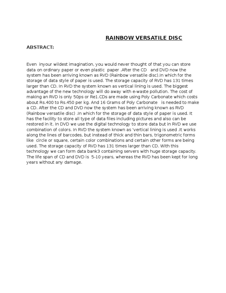 Rainbow Versatile Disc: A New Era in Data Storage | PDF