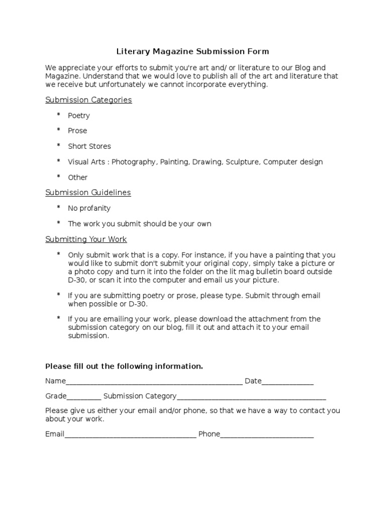 Lit Mag Submission Form | PDF