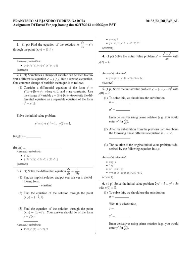 Ec Dif Byf Al Ftg D1tarea1var Sep Homog Equations Derivative