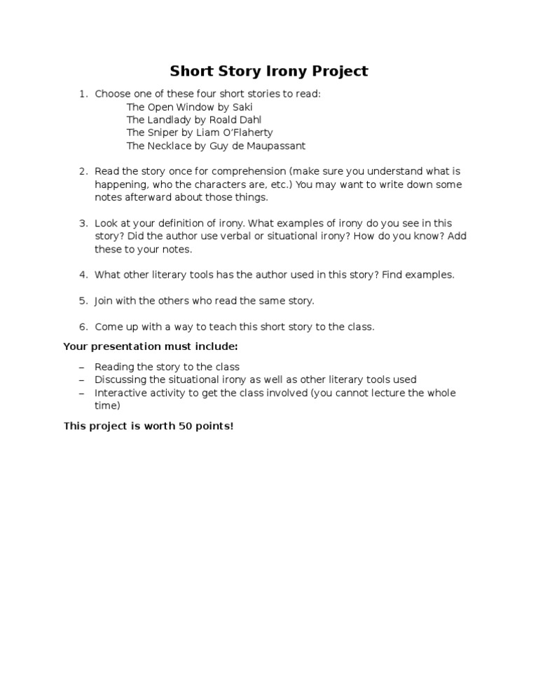 Short Story Irony Project Irony Short Stories