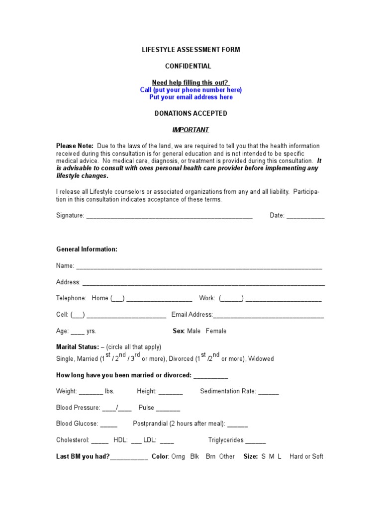 Lifestyle Consultation Form | PDF | Drink | Salad