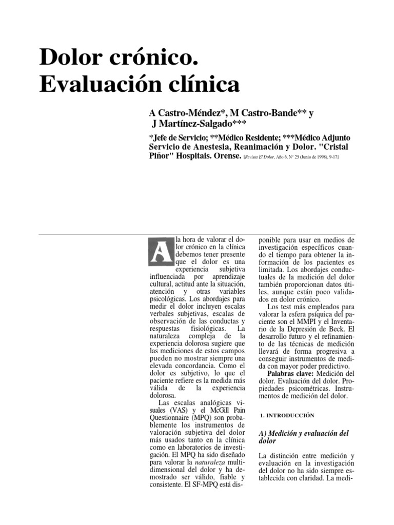 Evaluación del Dolor Crónico en Clínica | PDF | Validez (Estadísticas ...