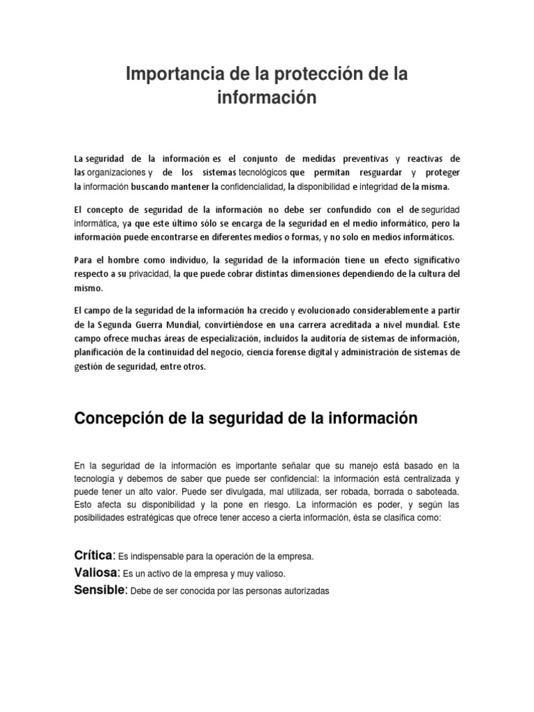 Importancia de La Protección de La Información | PDF | Seguridad de ...