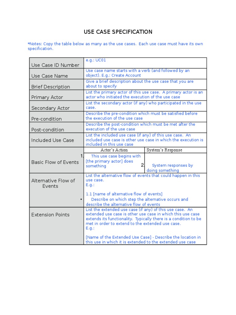 Use Case Specification Template | PDF