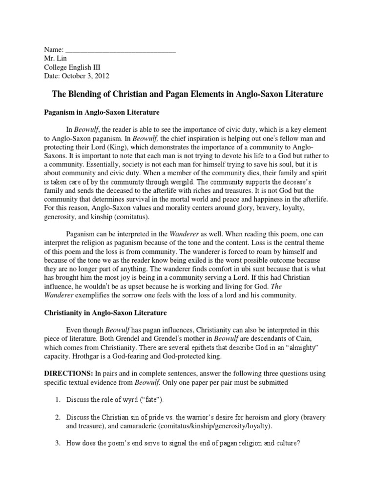 Beowulf (Christianity vs. Paganism) Beowulf, Essay - on Study Boss
