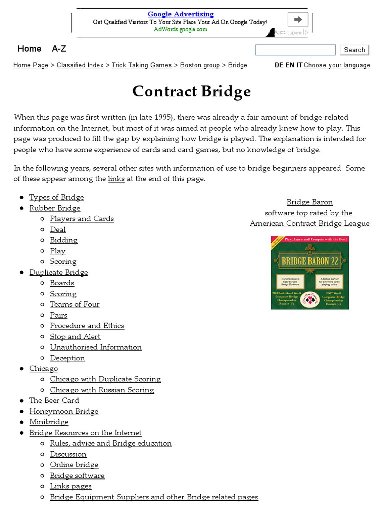 Bridge - Rules and Variations of The Card Game | PDF | Contract Bridge ...
