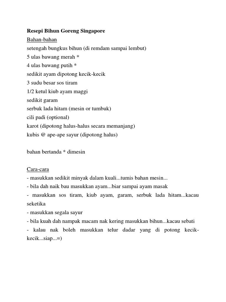 Resepi Bihun Goreng Singapore