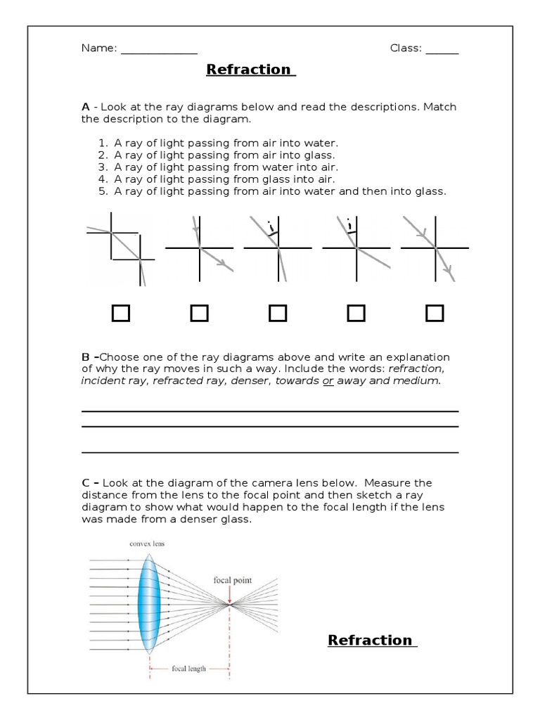 Refraction Worksheet PDF