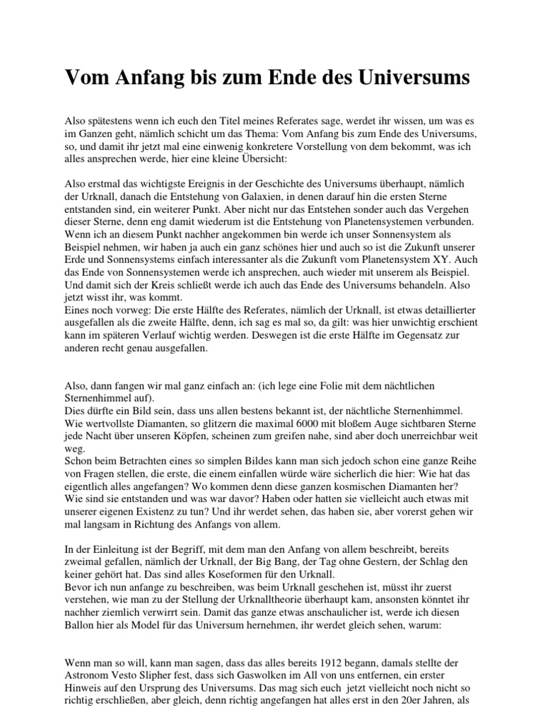 Vom Anfang Bis Zum Ende Des Universums