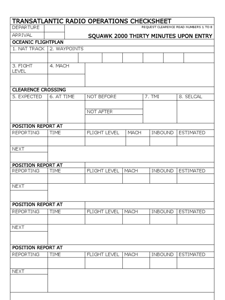 Transatlantic Radio Operations Checklist PDF Air Traffic Control