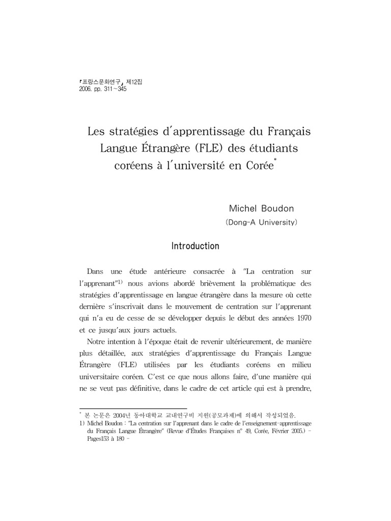 Les Strategies D'apprentissage Du Francais Langue Etrangere (FLE ...
